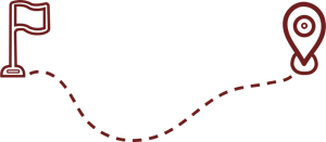Ilustração de trajeto demarcado com bandeira de partida e ícone de localização de destino